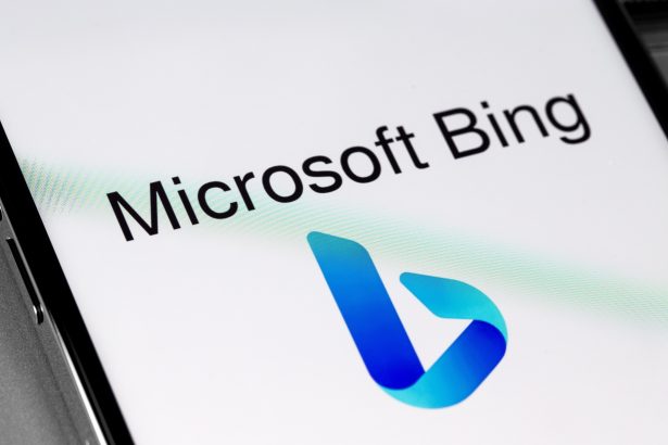 A mobile phone screen with bing logo on it